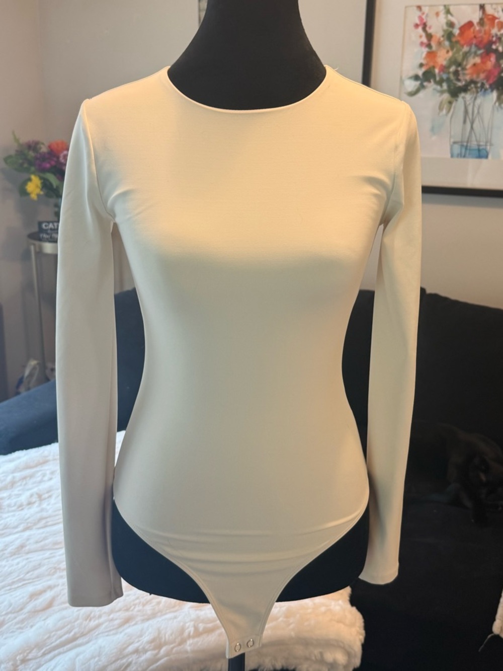 Express Cream Long-Sleeve Crewneck Bodysuit